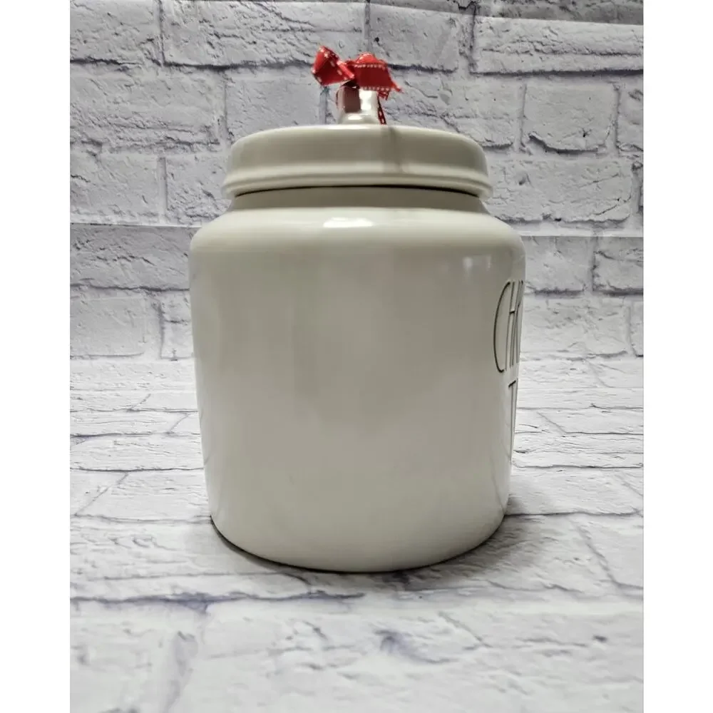 Rae Dunn CHRISTMAS TREATS Canister Cookie Jar White Ceramic Magenta Holiday Lid